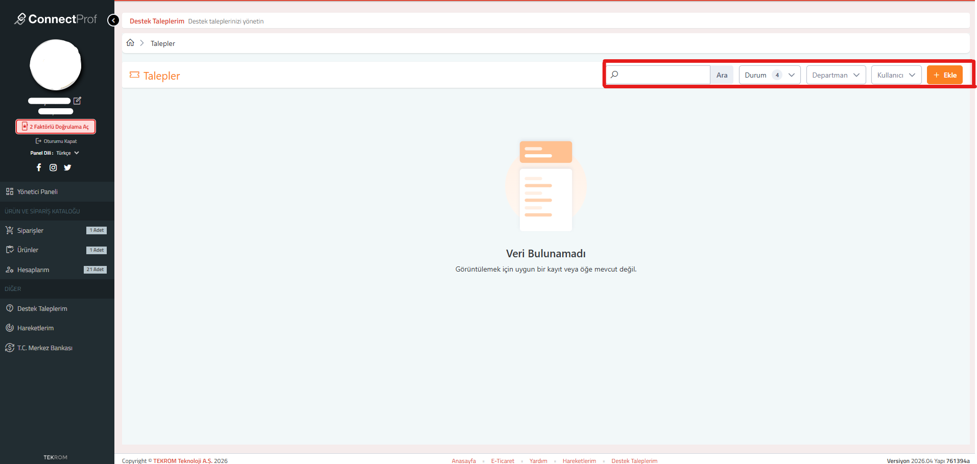 Yeni Talep Oluşturma